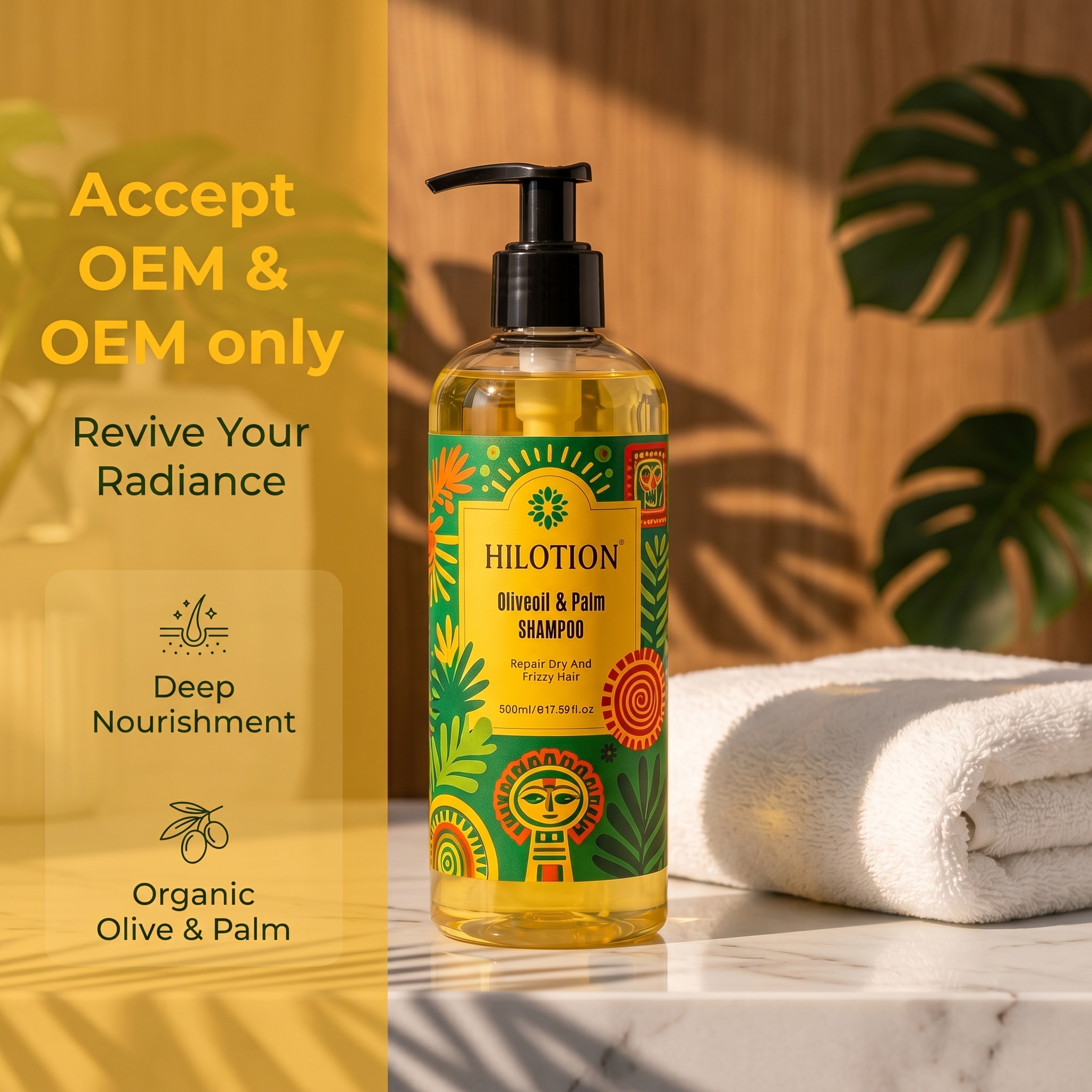 Hilotion Olive Oil & Palm Nourishing Repair Shampoo For Dry Frizzy Hair 500ml - 图片 2