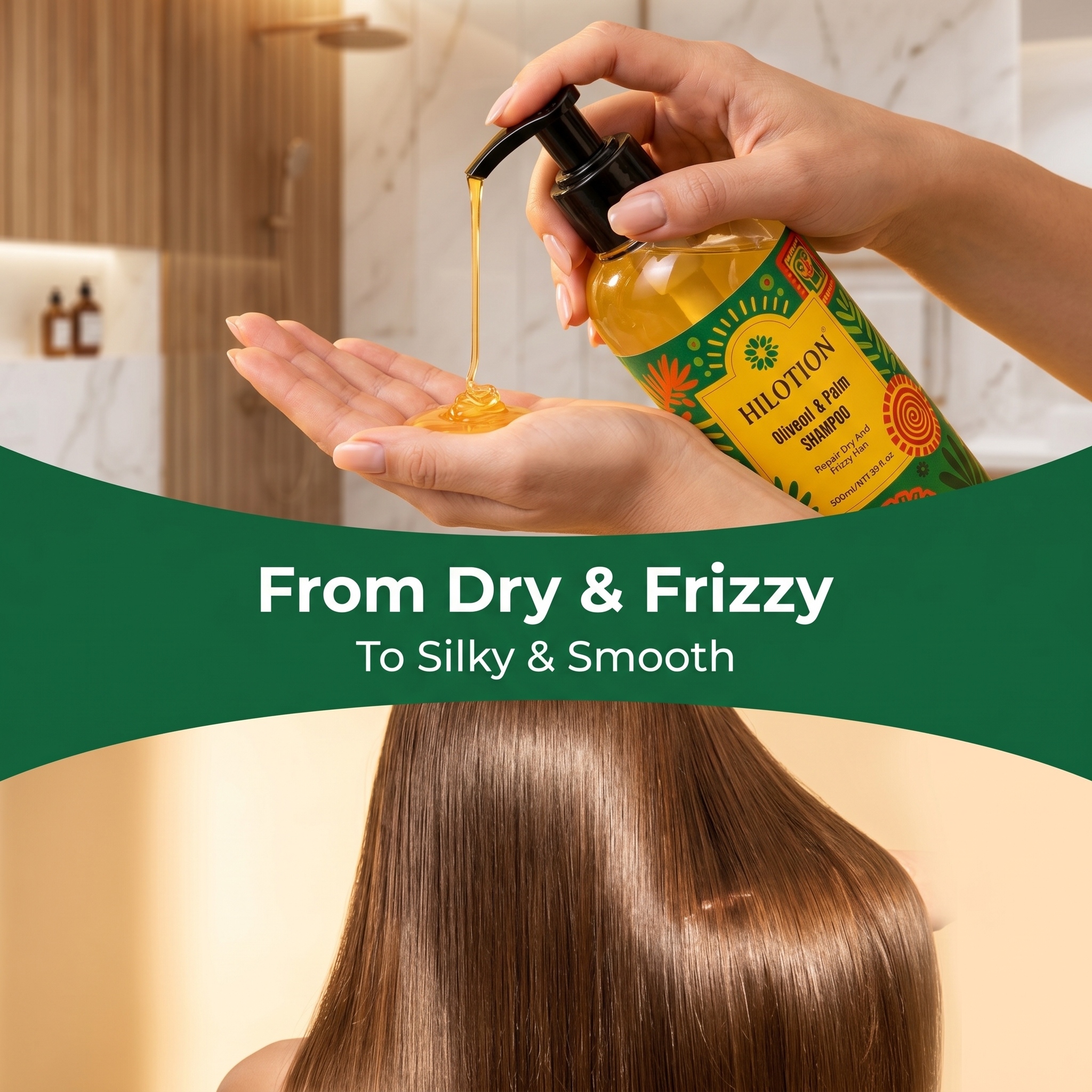 Hilotion Olive Oil & Palm Nourishing Repair Shampoo For Dry Frizzy Hair 500ml - 图片 3