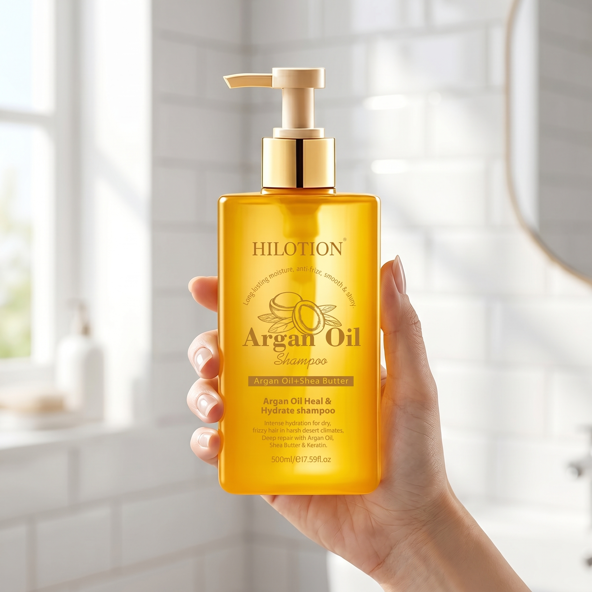 Hilotion Argan Oil Shampoo - Deep Repair & Anti-Frizz for Dry Hair (500ml) - 图片 2