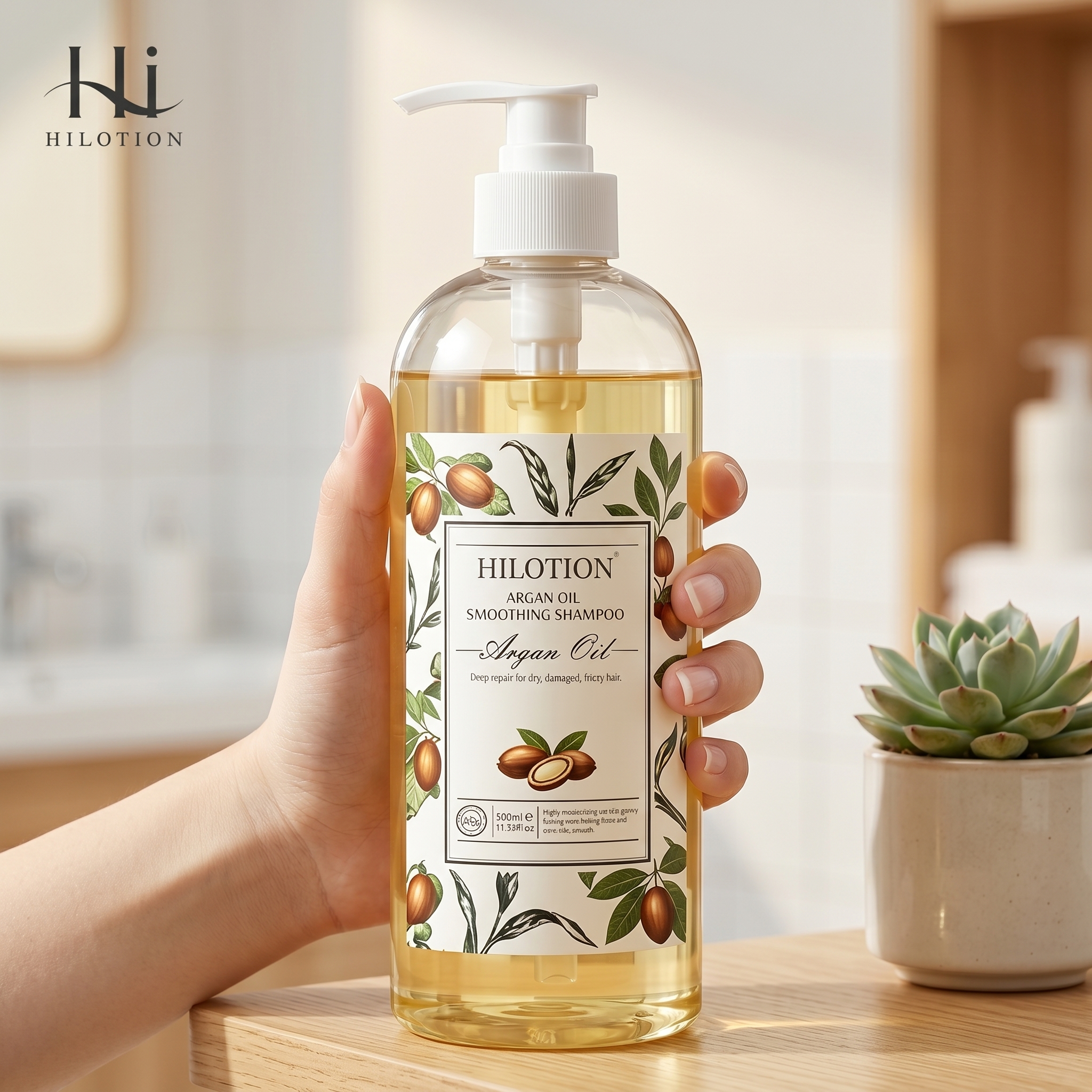 Hilotion Argan Oil Smoothing Shampoo - Deep Repair for Dry & Frizzy Hair (500ml) - 图片 2