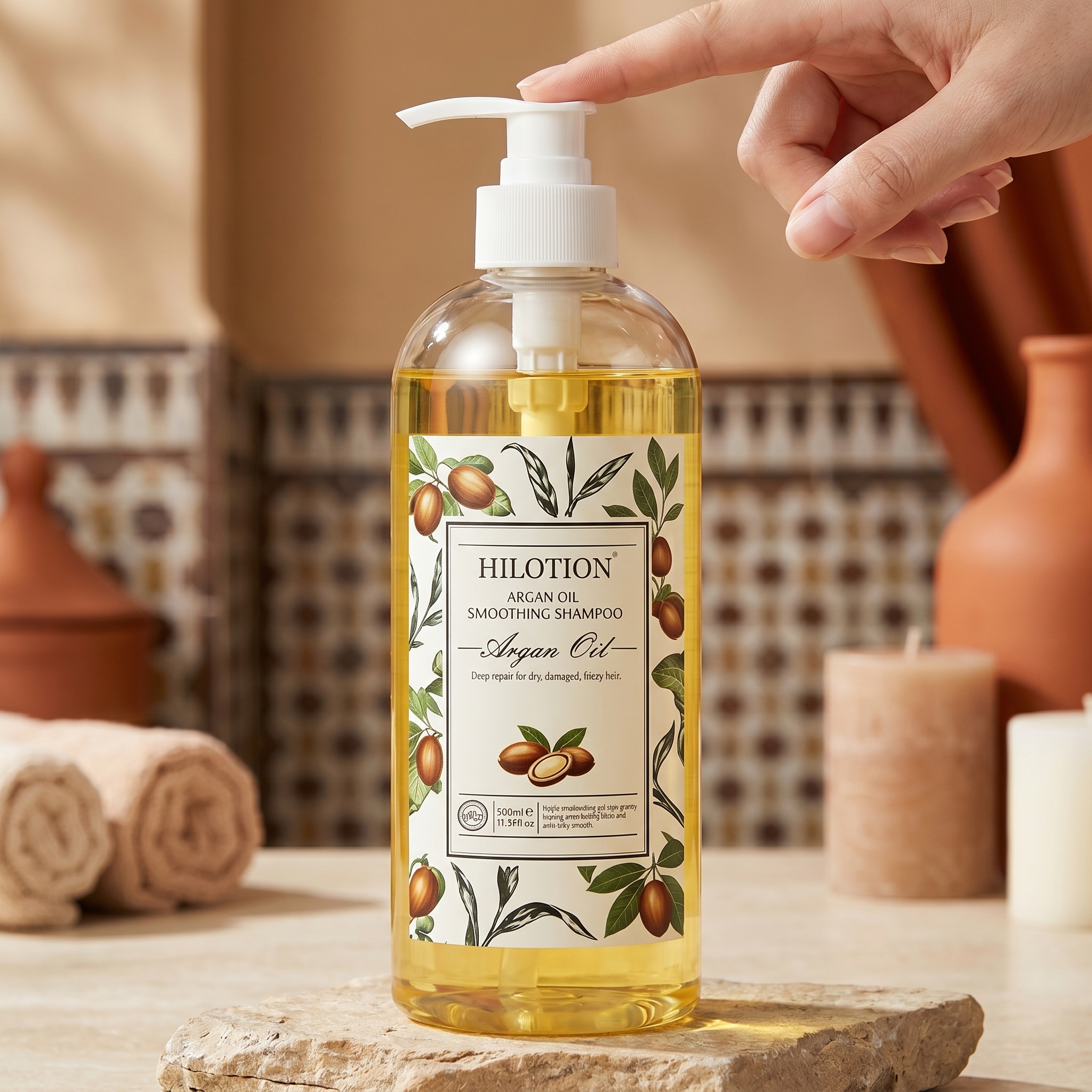 Hilotion Argan Oil Smoothing Shampoo - Deep Repair for Dry & Frizzy Hair (500ml) - 图片 4