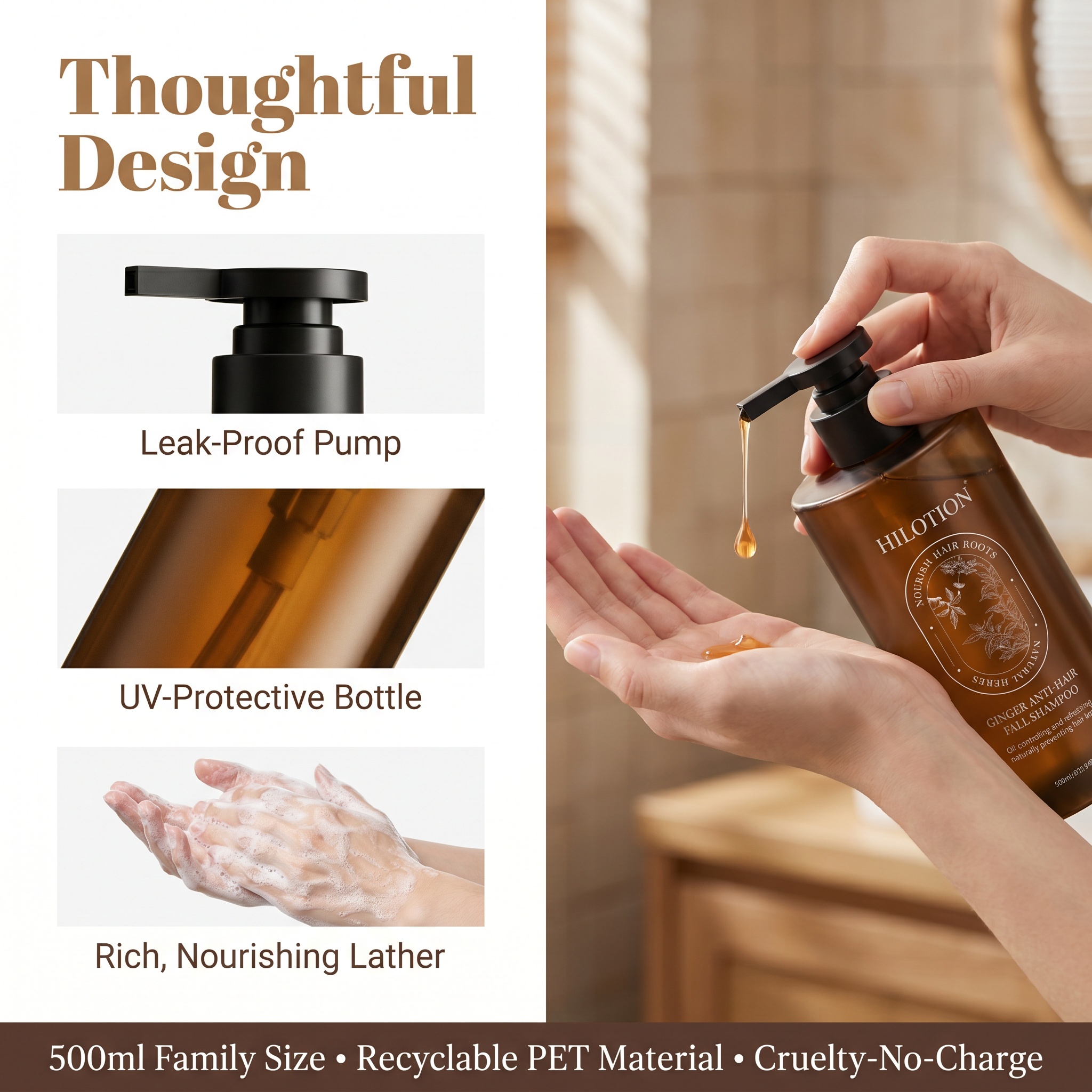 Hilotion Ginger Anti-Hair Fall Shampoo - Nourishes Roots & Controls Oil (500ml) - 图片 6