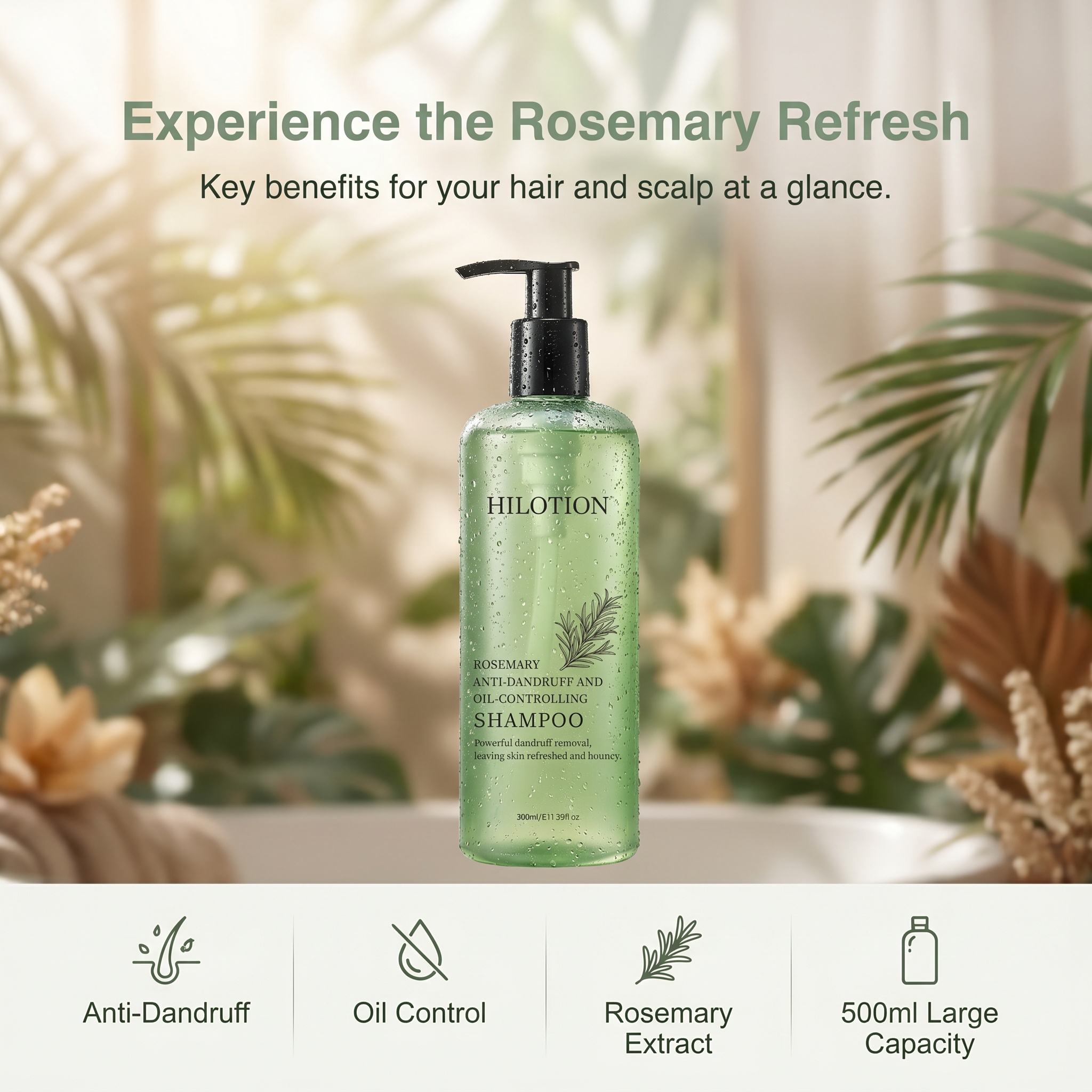 Hilotion Rosemary Anti-Dandruff & Oil-Control Shampoo - Refreshes Scalp & Adds Bounce (500ml) - Image 6