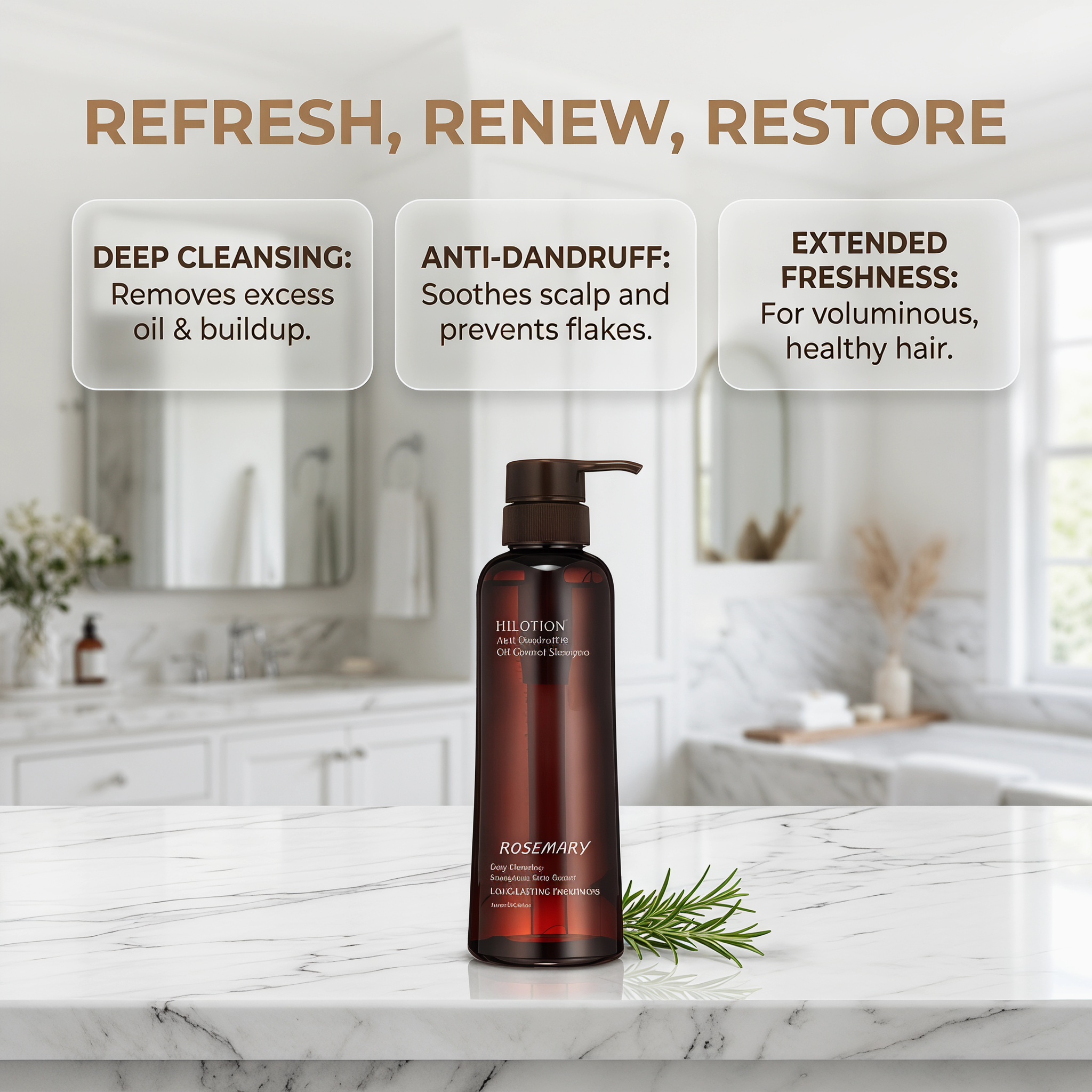 Hilotion Rosemary Anti-Dandruff & Oil Control Shampoo - Deep Cleansing for Oily Scalp (500ml) - Image 2