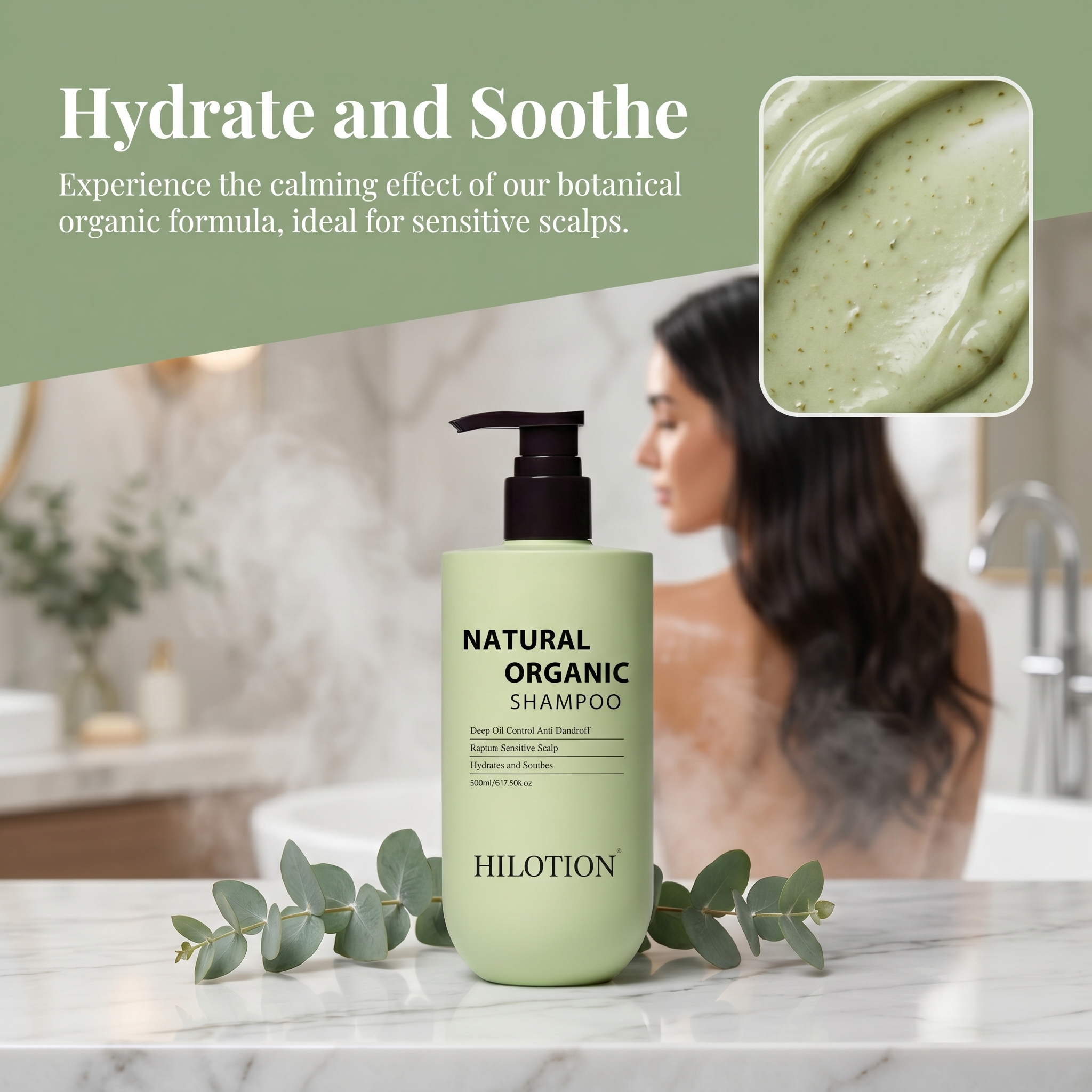 Hilotion Natural Organic Shampoo - Deep Oil Control & Anti-Dandruff for Sensitive Scalp (500ml) - Image 3