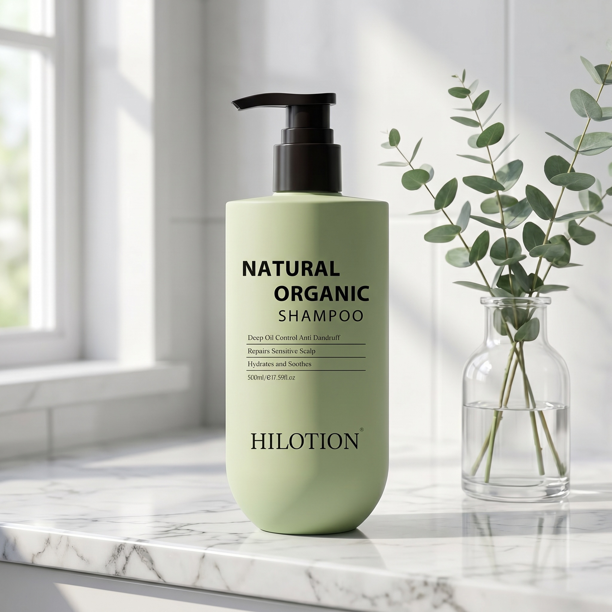 Hilotion Natural Organic Shampoo - Deep Oil Control & Anti-Dandruff for Sensitive Scalp (500ml)