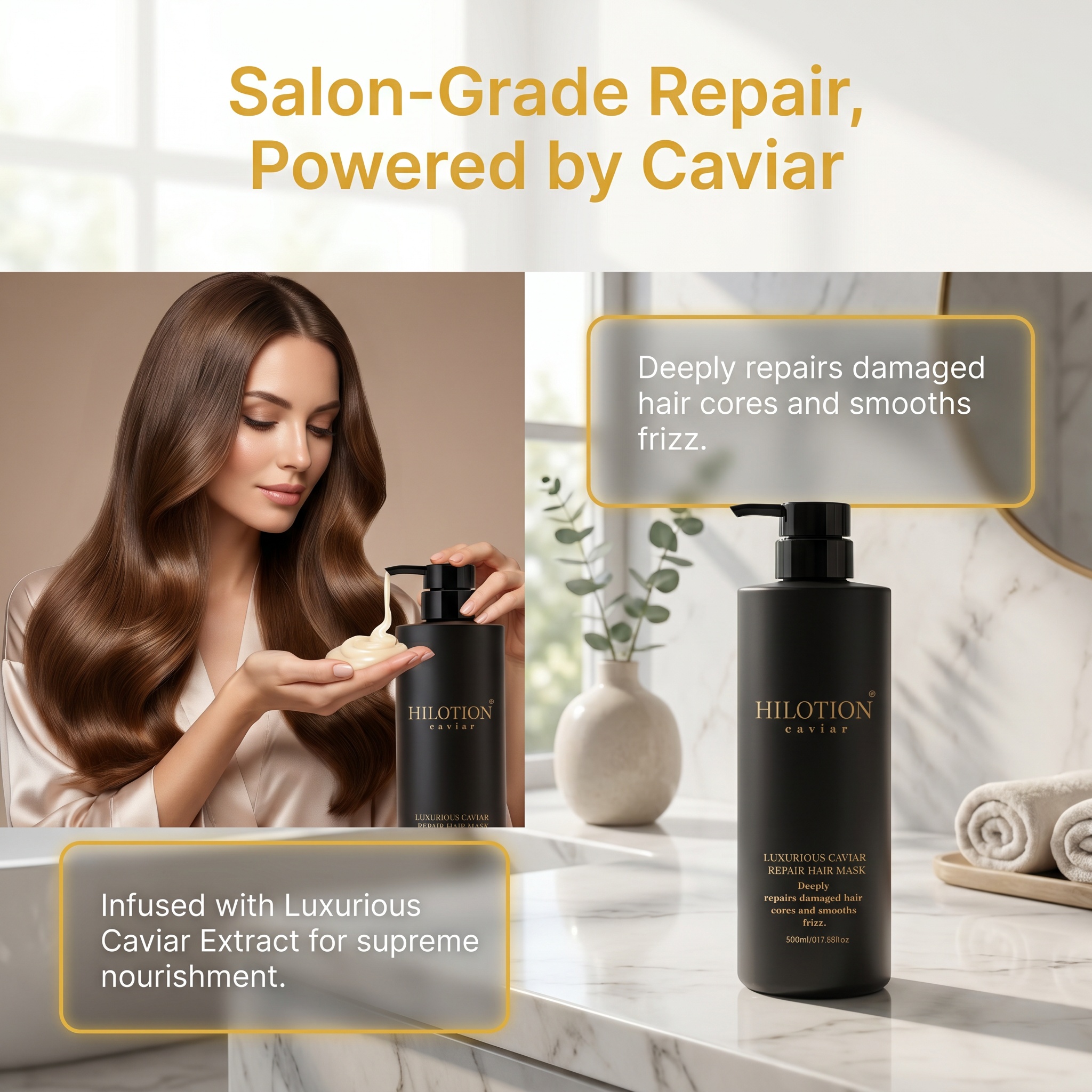 Hilotion Luxurious Caviar Deep Repair Anti-Frizz Smoothing Hair Mask 500ml - Image 4