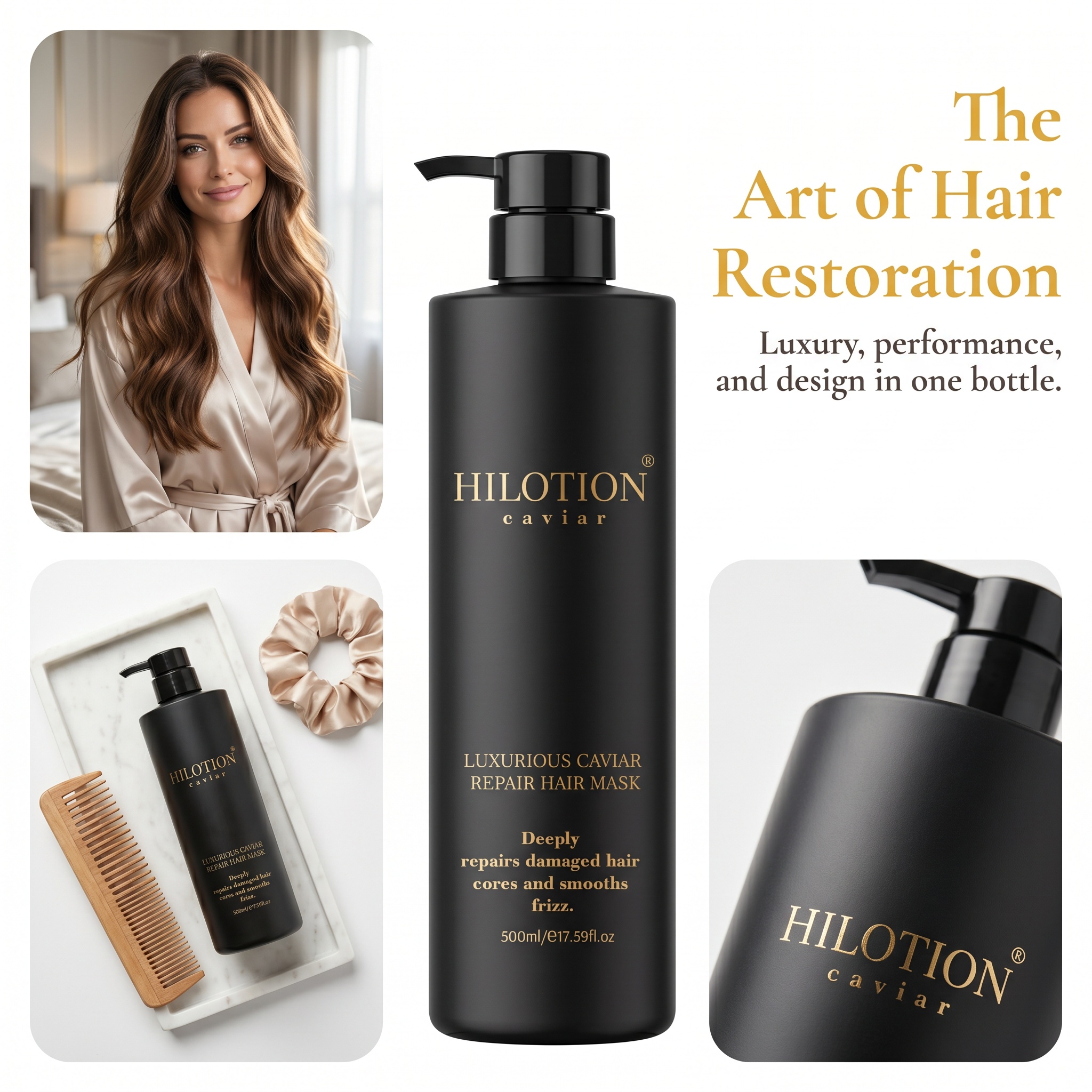Hilotion Luxurious Caviar Deep Repair Anti-Frizz Smoothing Hair Mask 500ml - Image 5