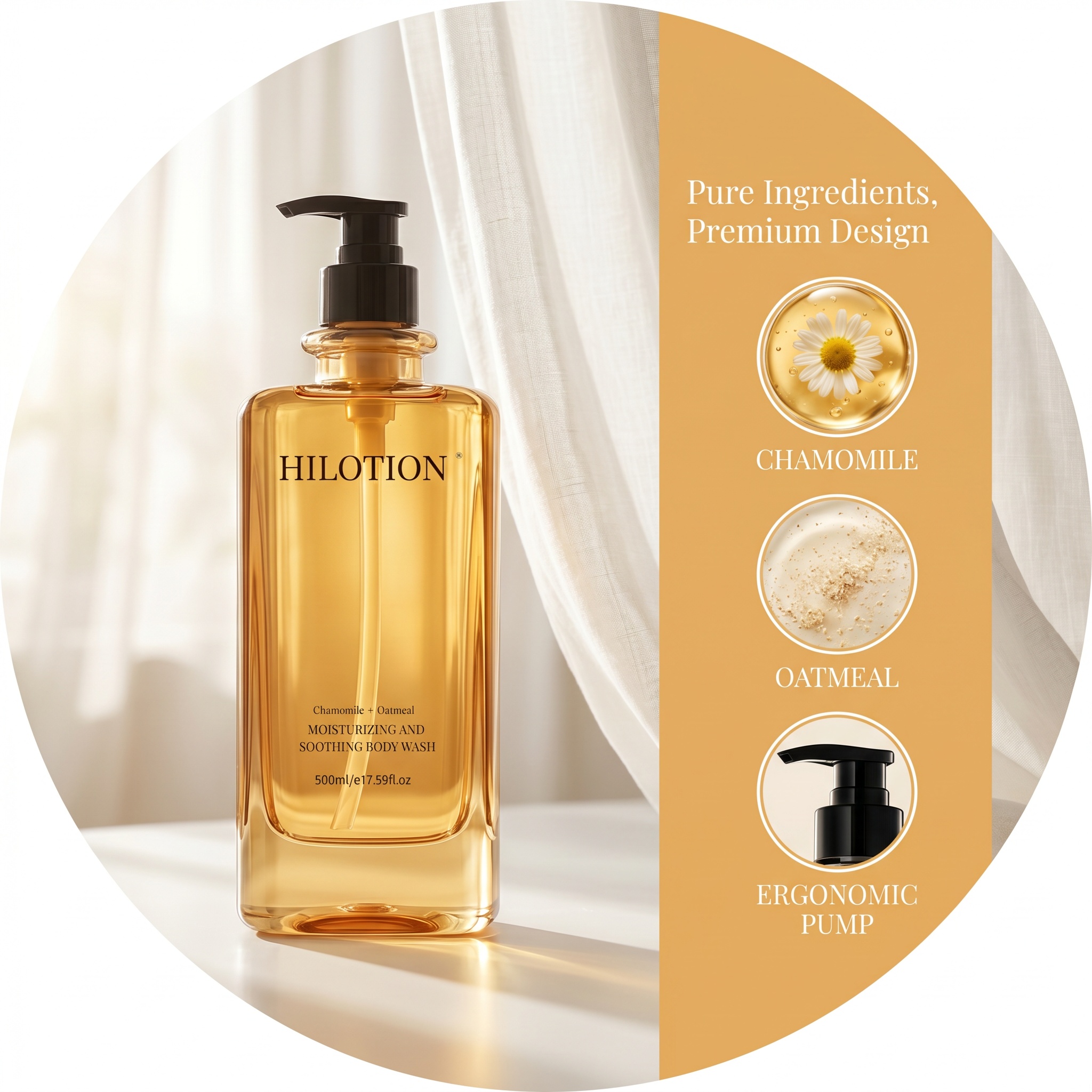 Hilotion Chamomile & Oatmeal Body Wash - Moisturizing & Soothing for Dry Skin (500ml) - Image 4