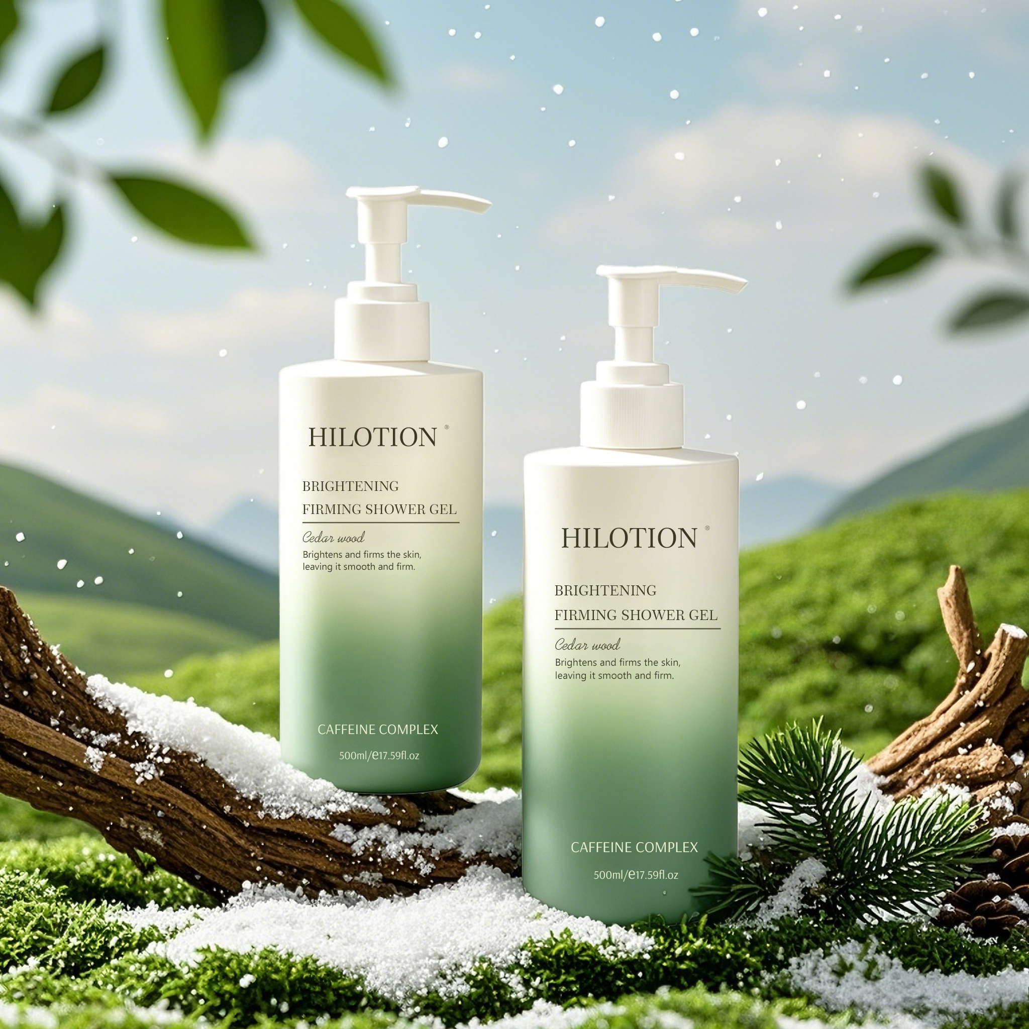 Hilotion Brightening & Firming Shower Gel with Caffeine Complex - Cedar Wood Scent (500ml) - Image 2