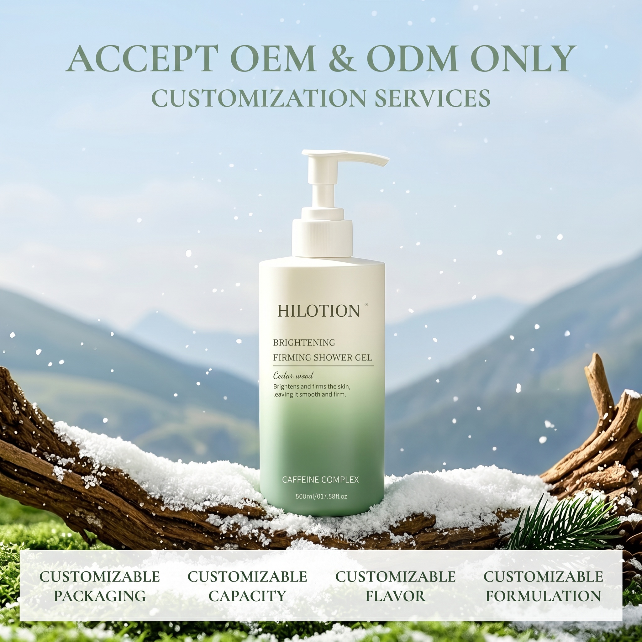 Hilotion Brightening & Firming Shower Gel with Caffeine Complex - Cedar Wood Scent (500ml) - Image 3