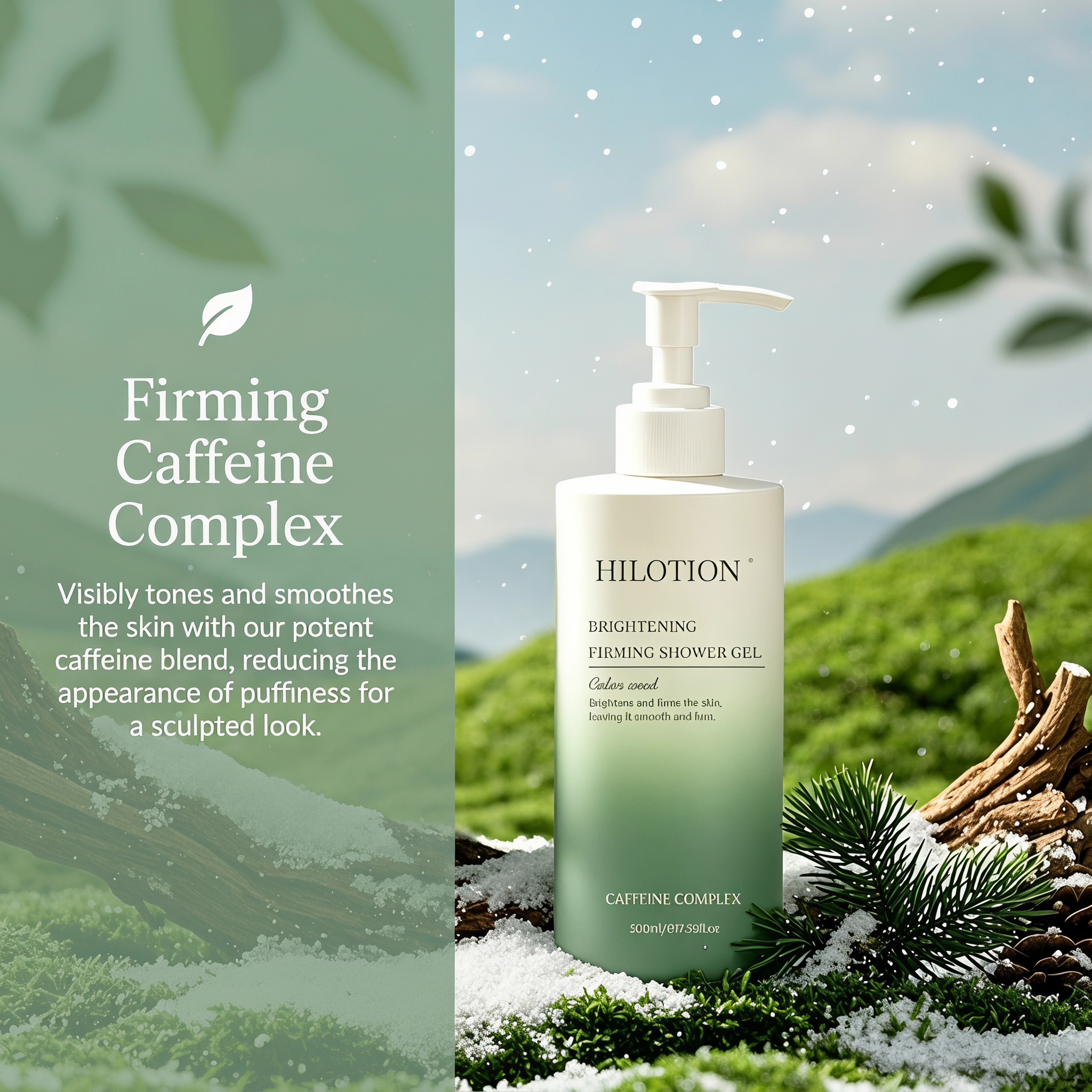 Hilotion Brightening & Firming Shower Gel with Caffeine Complex - Cedar Wood Scent (500ml) - Image 7