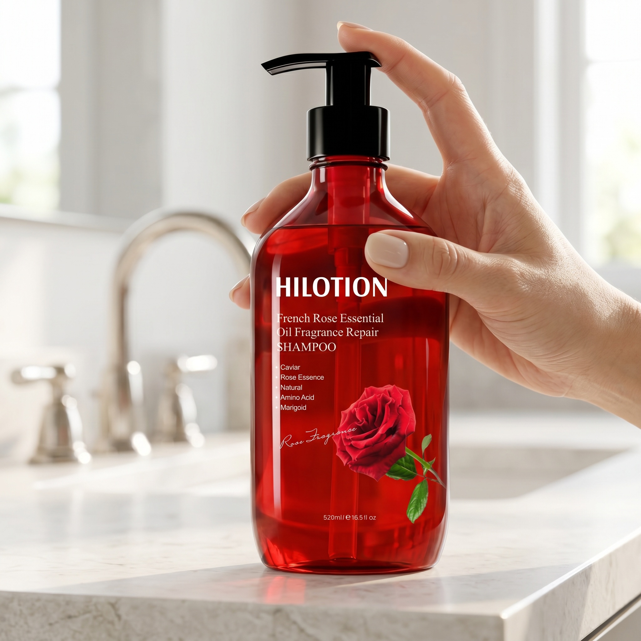 Hilotion French Rose Essential Oil Repair Shampoo 520ml Amino Acid Hair Care - Image 7