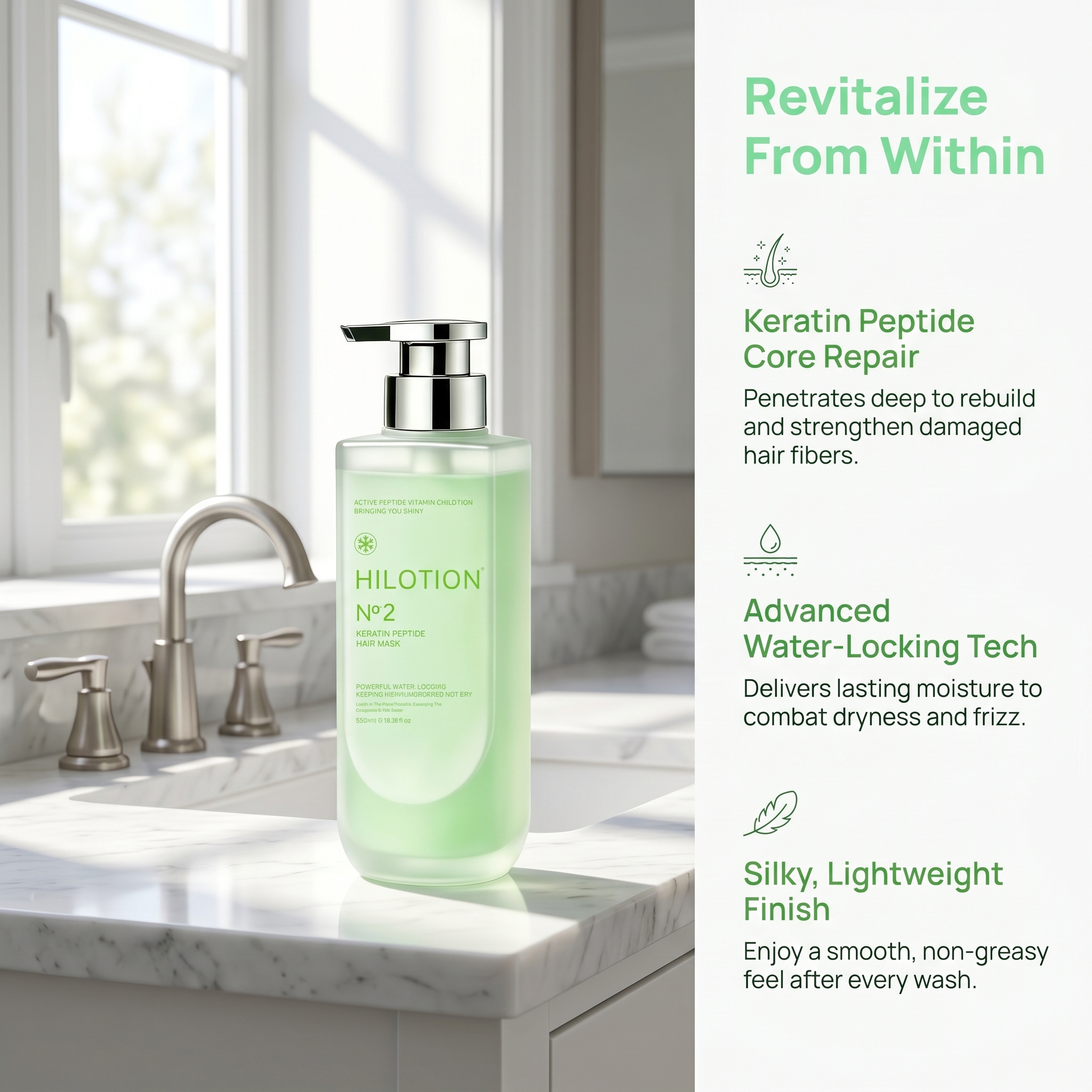 Moisturizing Hair Mask with Active Peptides & Vitamins | Locks in Moisture & Adds Shine - Image 3