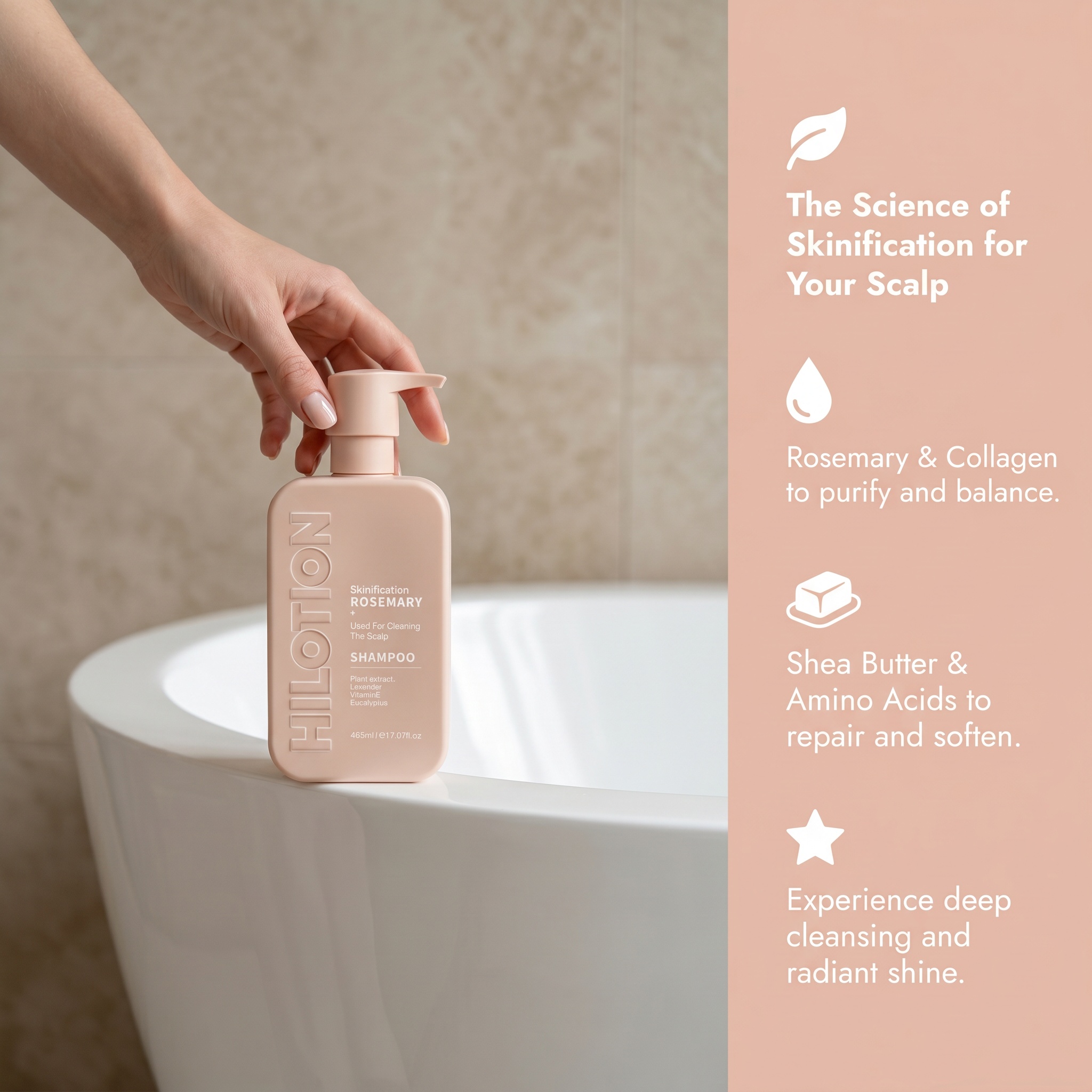 Hilotion Rosemary Shampoo & Eucalyptus Collagen Scalp Care Hair Mask Set 485ml - Image 4