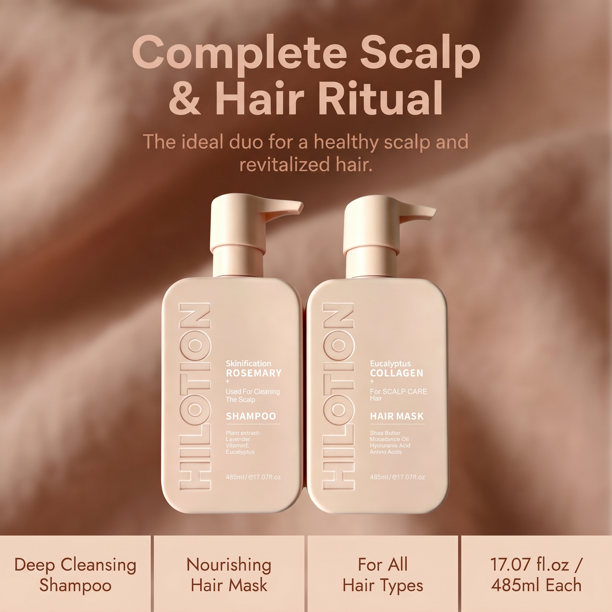 Hilotion Rosemary Shampoo & Eucalyptus Collagen Scalp Care Hair Mask Set 485ml - Image 3