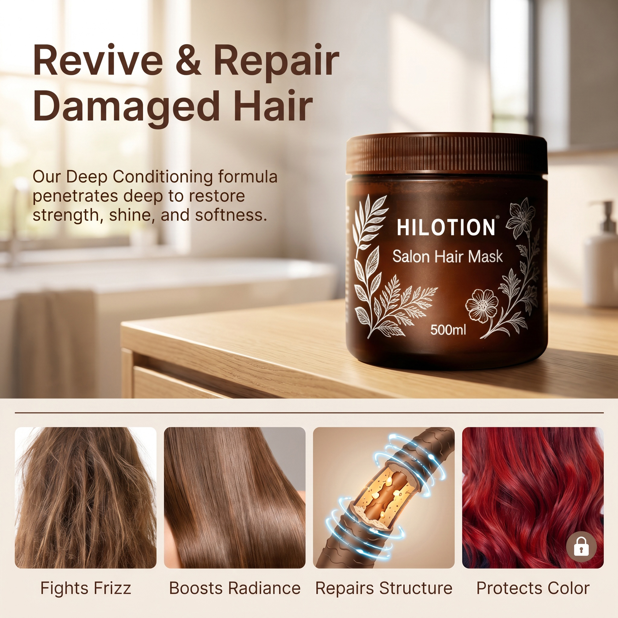 Hilotion Natural Botanical Salon Deep Repair Hydrating Hair Mask 500ml - Image 4