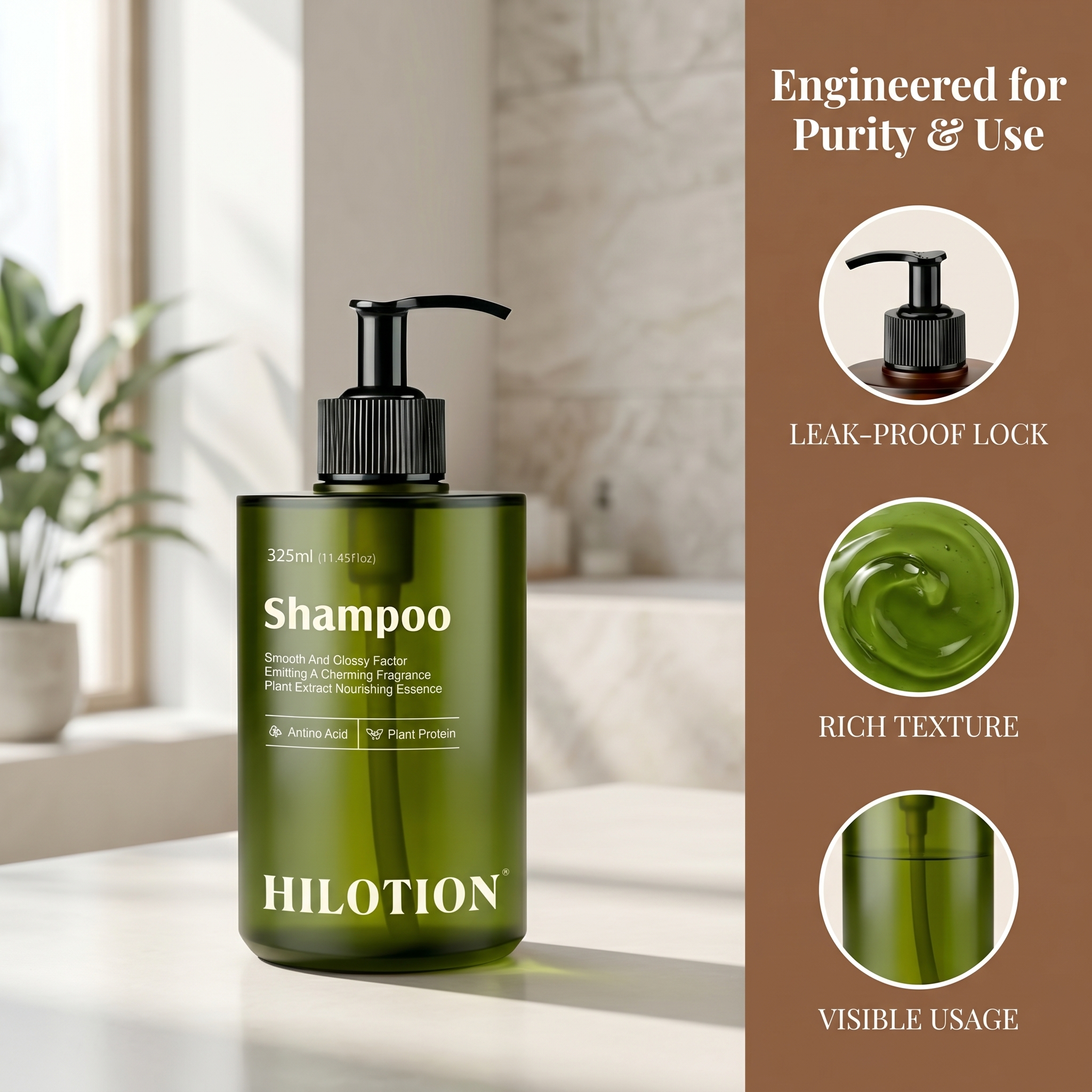 Natural Plant Extract Smooth Gloss Shampoo HILOTION 528ml For Dry Hair - Image 4