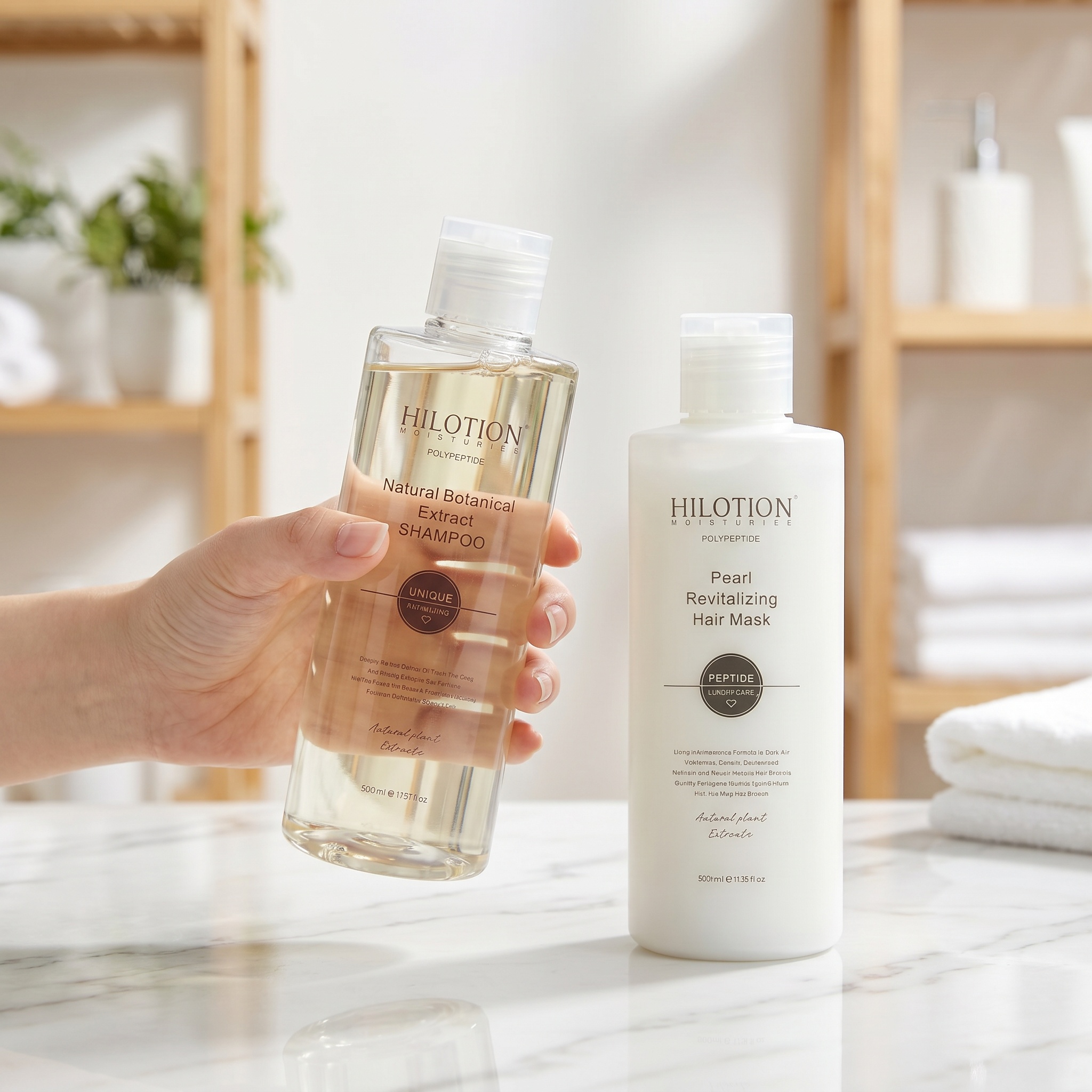 Hilotion Polypeptide Botanical Shampoo & Pearl Revitalizing Hair Mask Set 500ml - Image 6