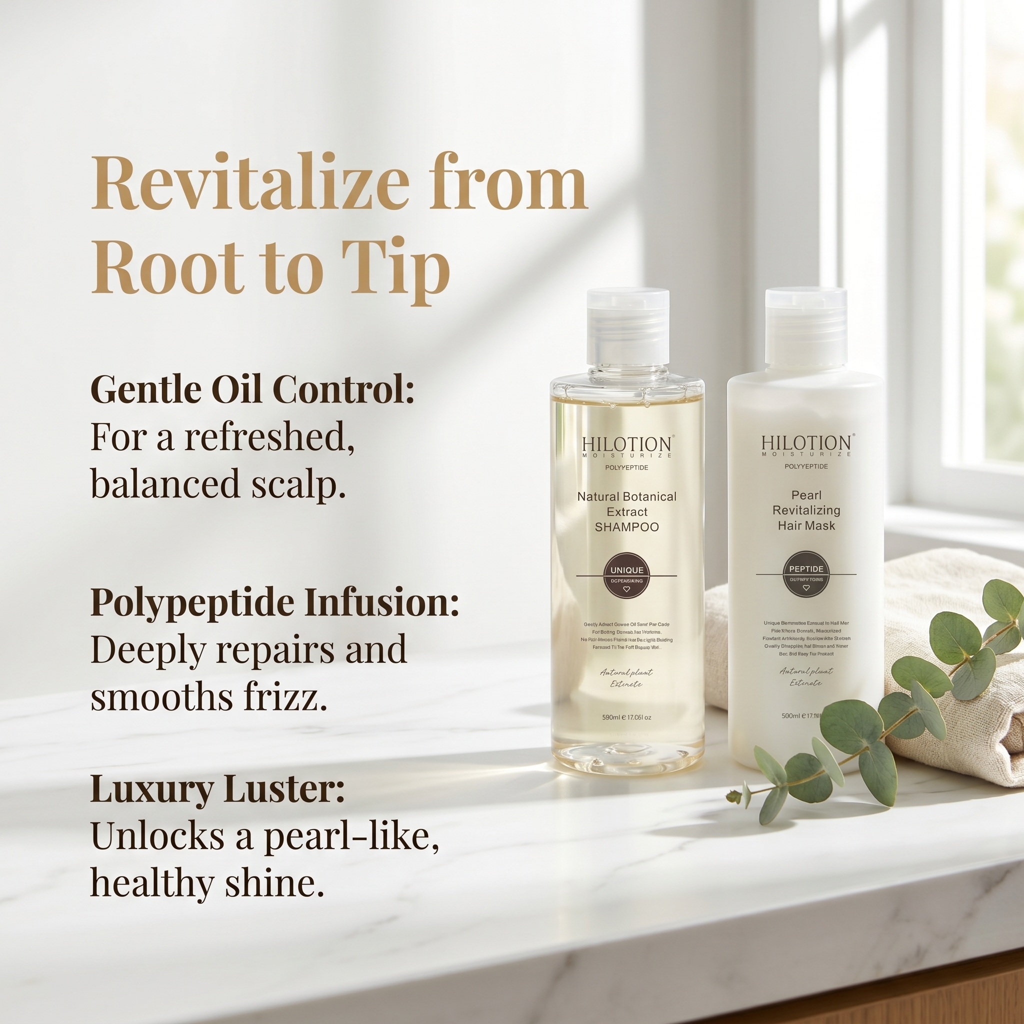 Hilotion Polypeptide Botanical Shampoo & Pearl Revitalizing Hair Mask Set 500ml - Image 7