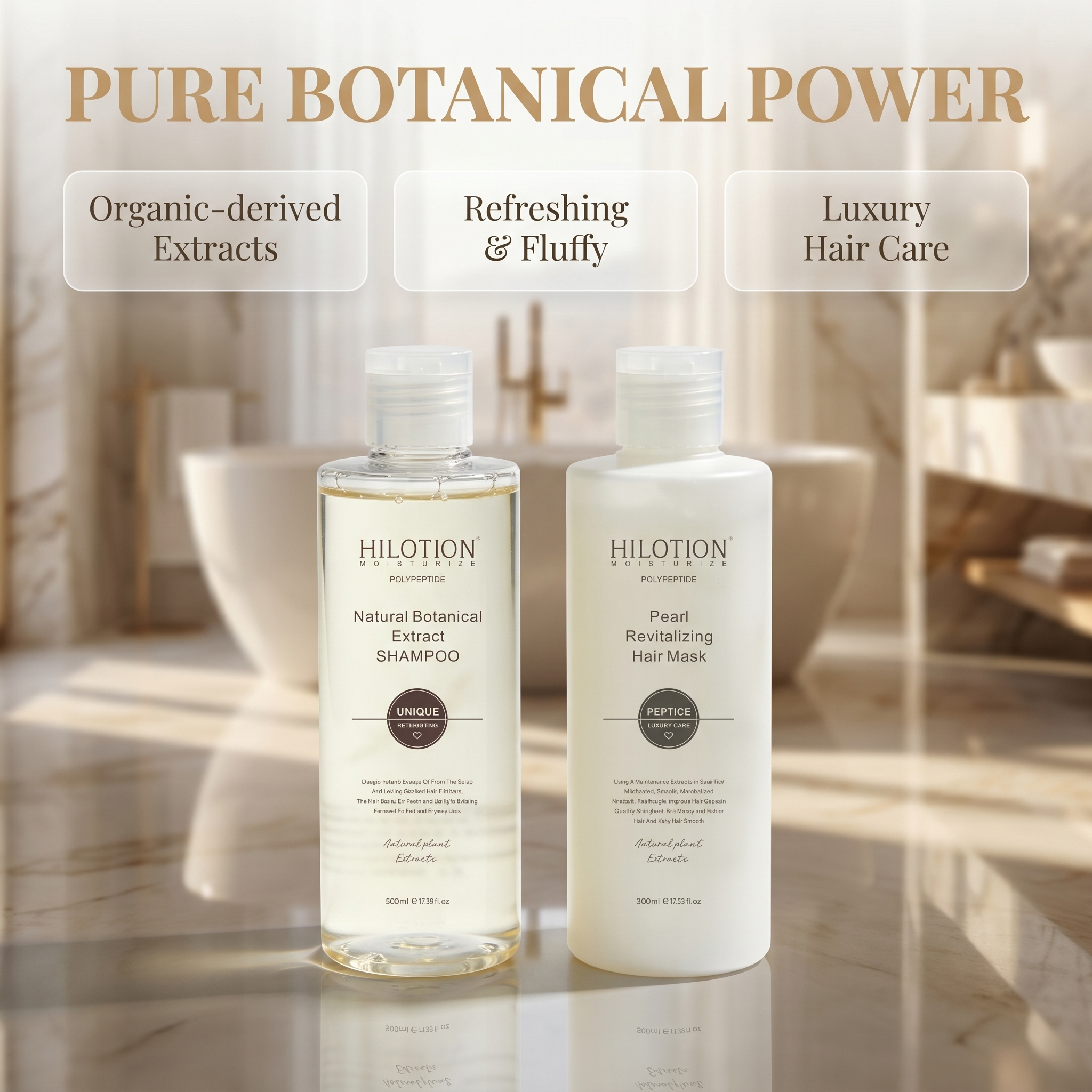 Hilotion Polypeptide Botanical Shampoo & Pearl Revitalizing Hair Mask Set 500ml - Image 4