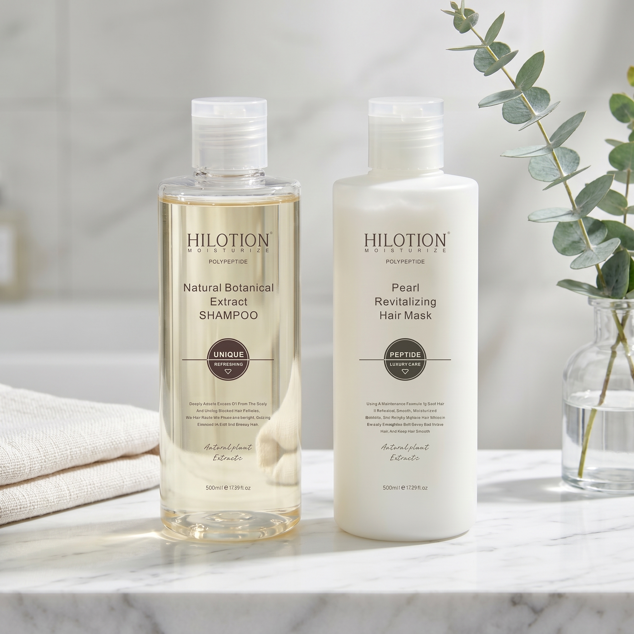Hilotion Polypeptide Botanical Shampoo & Pearl Revitalizing Hair Mask Set 500ml - Image 3
